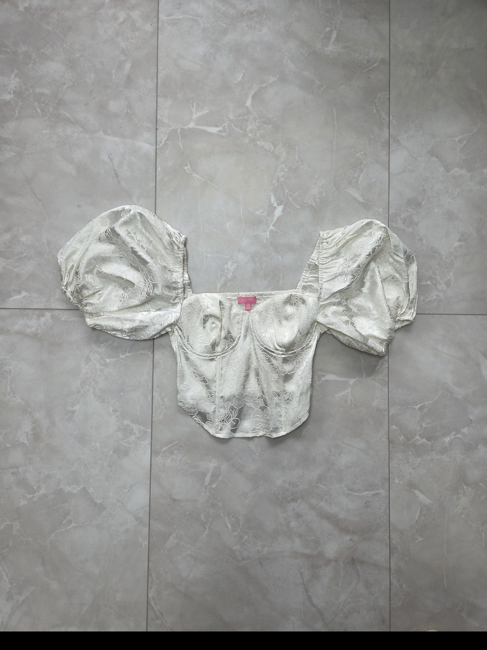 Sugar Thrillz Cream Lace Puff-Sleeve Corset Top